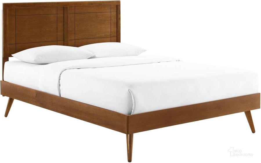 The appearance of Marlee King Wood Platform Bed With Splayed Legs MOD-6629-WAL designed by Modway in the modern / contemporary interior design. This walnut piece of furniture  was selected by 1StopBedrooms from Marlee Collection to add a touch of cosiness and style into your home. Sku: MOD-6629-WAL. Bed Type: Platform Bed. Material: Wood. Product Type: Platform Bed. Bed Size: King. Image1