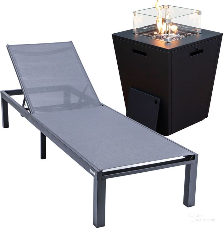 The appearance of Marlin Outdoor Patio Chaise Lounge Chair With Square Fire Pit Side Table In Dark Grey designed by LeisureMod in the modern / contemporary interior design. This dark grey piece of furniture  was selected by 1StopBedrooms from Marlin Collection to add a touch of cosiness and style into your home. Sku: MLBLCF21-77DGR. Material: Aluminum. Product Type: Outdoor Conversation Set. Image1