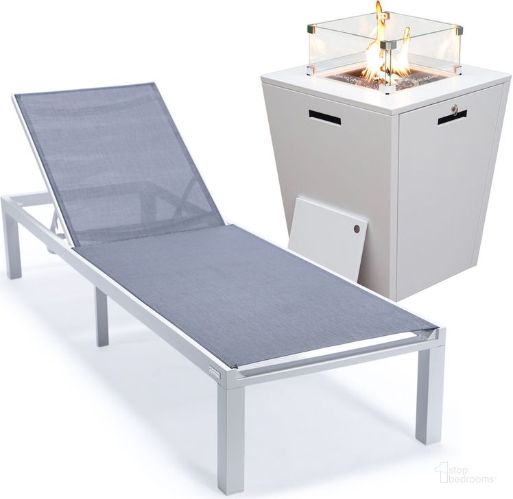 The appearance of Marlin Outdoor Patio Chaise Lounge Chair With Square Fire Pit Side Table In Dark Grey designed by LeisureMod in the modern / contemporary interior design. This dark grey piece of furniture  was selected by 1StopBedrooms from Marlin Collection to add a touch of cosiness and style into your home. Sku: MLWCF21-77DGR. Material: Aluminum. Product Type: Outdoor Conversation Set. Image1