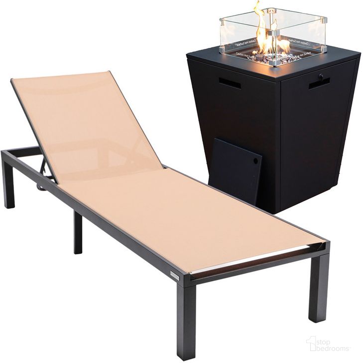 The appearance of Marlin Outdoor Patio Chaise Lounge Chair With Square Fire Pit Side Table In Light Brown designed by LeisureMod in the modern / contemporary interior design. This light brown piece of furniture  was selected by 1StopBedrooms from Marlin Collection to add a touch of cosiness and style into your home. Sku: MLBLCF21-77LBR. Material: Aluminum. Product Type: Outdoor Conversation Set. Image1