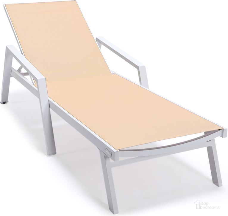The appearance of Marlin Patio Chaise Lounge Chair With Armrests Set of 2 In Light Brown designed by LeisureMod in the modern / contemporary interior design. This light brown piece of furniture  was selected by 1StopBedrooms from Marlin Collection to add a touch of cosiness and style into your home. Sku: MLAW-77LBR2. Material: Aluminum. Product Type: Outdoor Chaise Lounge. Image1
