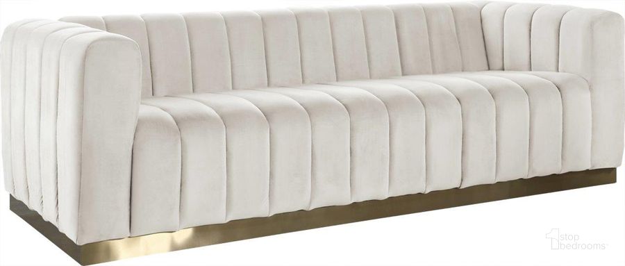 The appearance of Marlon Cream Velvet Sofa designed by Meridian in the modern / contemporary interior design. This cream velvet piece of furniture  was selected by 1StopBedrooms from Marlon Collection to add a touch of cosiness and style into your home. Sku: 603Cream-S. Product Type: Sofa. Material: Velvet. Image1