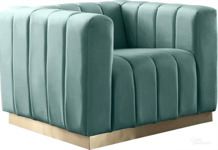 The appearance of Marlon Mint Velvet Chair designed by Meridian in the modern / contemporary interior design. This mint velvet piece of furniture  was selected by 1StopBedrooms from Marlon Collection to add a touch of cosiness and style into your home. Sku: 603Mint-C. Product Type: Living Room Chair. Material: Velvet. Image1