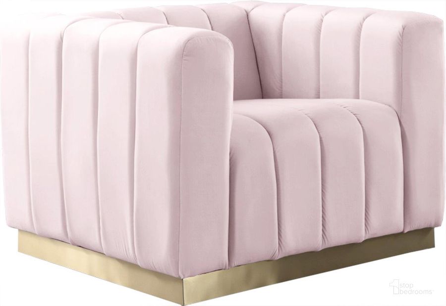 The appearance of Marlon Pink Velvet Chair designed by Meridian in the modern / contemporary interior design. This pink velvet piece of furniture  was selected by 1StopBedrooms from Marlon Collection to add a touch of cosiness and style into your home. Sku: 603Pink-C. Product Type: Living Room Chair. Material: Velvet. Image1