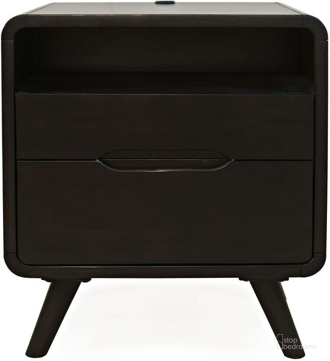 The appearance of Marlowe Mid-Century Modern 25 Inch Curved Nightstand With USB Charging In Dark Brown designed by Jofran in the transitional interior design. This dark brown piece of furniture  was selected by 1StopBedrooms from Marlowe Collection to add a touch of cosiness and style into your home. Sku: 2243-90. Product Type: Nightstand. Material: MDF. Image1