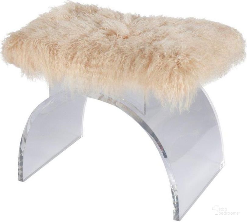 The appearance of Marlowe Mongolian Fur Cushion Lucite Arched Stool designed by Worlds Away in the modern / contemporary interior design. This beige piece of furniture  was selected by 1StopBedrooms from Marlowe Collection to add a touch of cosiness and style into your home. Sku: MARLOWE MON. Product Type: Stool. Image1