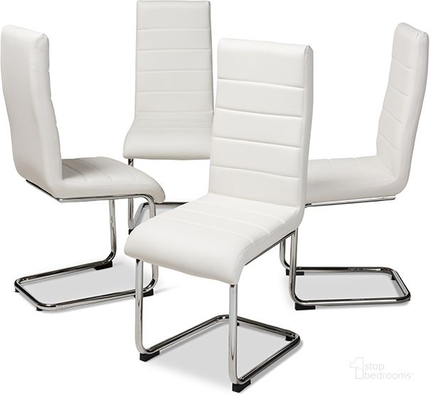 The appearance of Marlys Modern And Contemporary White Faux Leather Upholstered Dining Chair (Set Of 4) designed by Baxton Studio in the modern / contemporary interior design. This white piece of furniture  was selected by 1StopBedrooms from Marlys Collection to add a touch of cosiness and style into your home. Sku: DC004-White-4PC-Set. Product Type: Dining Chair. Material: MDF. Image1