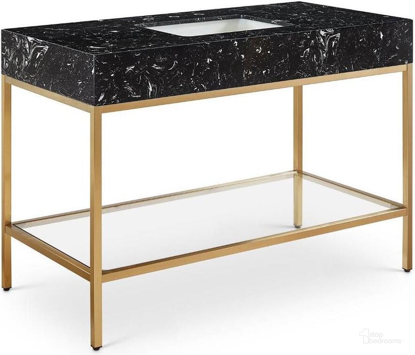 The appearance of Marmo Black Artificial Marble Bathroom Vanity 406Black-48 designed by Meridian in the modern / contemporary interior design. This black and gold piece of furniture  was selected by 1StopBedrooms from Marmo Collection to add a touch of cosiness and style into your home. Sku: 406Black-48. Material: Marble. Product Type: Bathroom Vanity. Image1