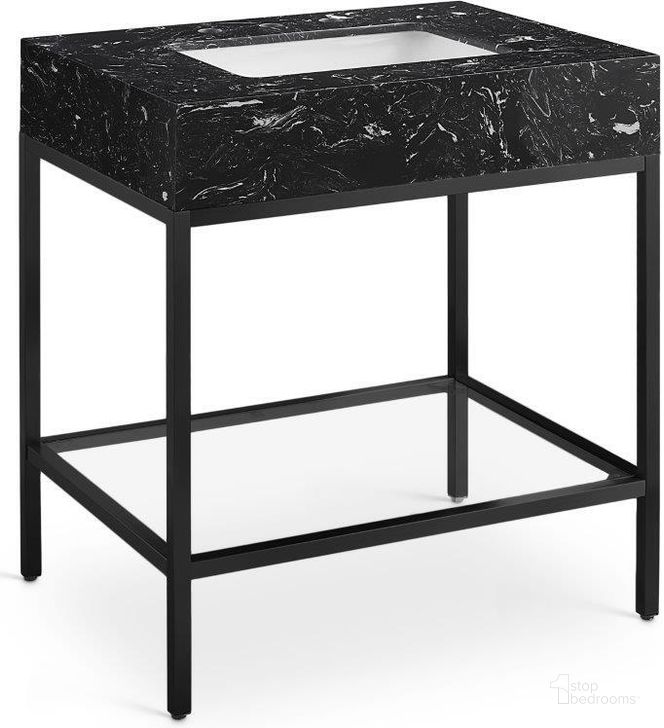 The appearance of Marmo Black Artificial Marble Bathroom Vanity 407Black-30 designed by Meridian in the modern / contemporary interior design. This black piece of furniture  was selected by 1StopBedrooms from Marmo Collection to add a touch of cosiness and style into your home. Sku: 407Black-30. Material: Marble. Product Type: Bathroom Vanity. Image1