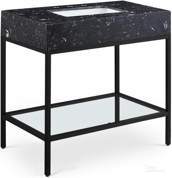 The appearance of Marmo Black Artificial Marble Bathroom Vanity 407Black-36 designed by Meridian in the modern / contemporary interior design. This black piece of furniture  was selected by 1StopBedrooms from Marmo Collection to add a touch of cosiness and style into your home. Sku: 407Black-36. Material: Marble. Product Type: Bathroom Vanity. Image1