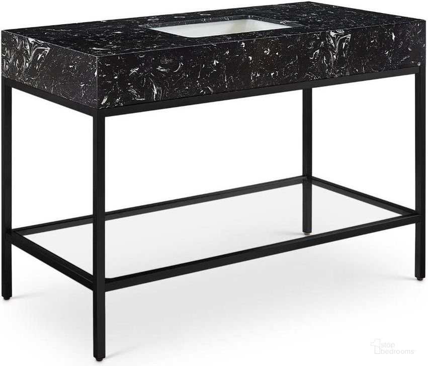 The appearance of Marmo Black Artificial Marble Bathroom Vanity 407Black-48 designed by Meridian in the modern / contemporary interior design. This black piece of furniture  was selected by 1StopBedrooms from Marmo Collection to add a touch of cosiness and style into your home. Sku: 407Black-48. Material: Marble. Product Type: Bathroom Vanity. Image1