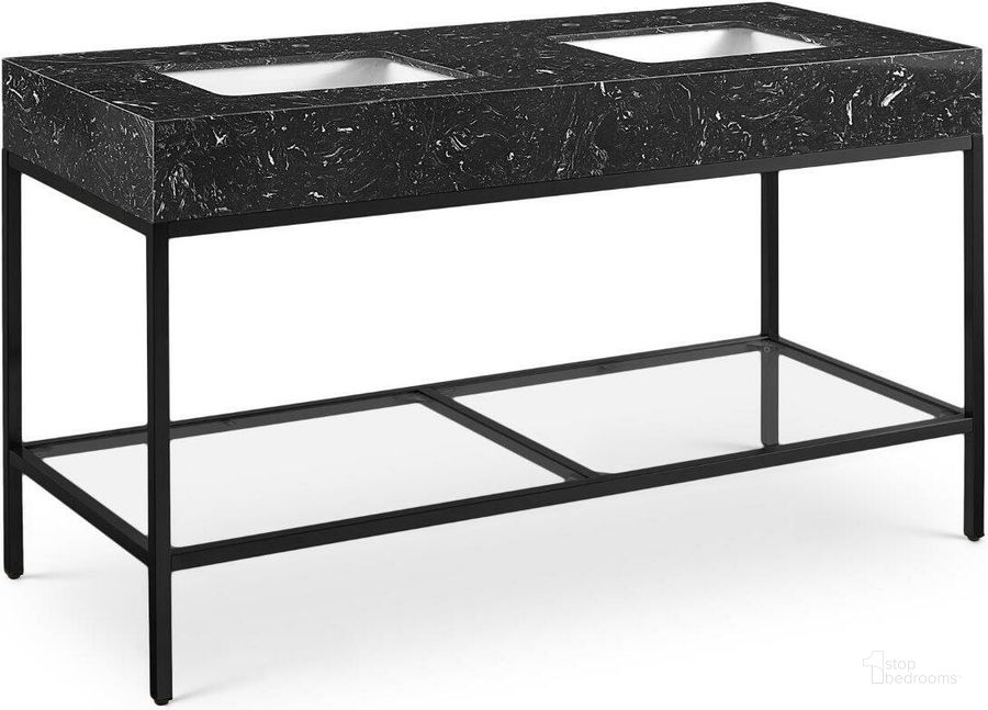 The appearance of Marmo Black Artificial Marble Bathroom Vanity 407Black-60 designed by Meridian in the modern / contemporary interior design. This black piece of furniture  was selected by 1StopBedrooms from Marmo Collection to add a touch of cosiness and style into your home. Sku: 407Black-60. Material: Marble. Product Type: Bathroom Vanity. Image1