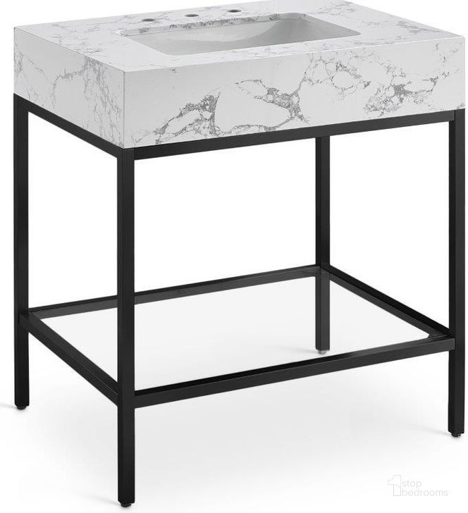 The appearance of Marmo Black Artificial Marble Bathroom Vanity 407White-30 designed by Meridian in the modern / contemporary interior design. This black and white piece of furniture  was selected by 1StopBedrooms from Marmo Collection to add a touch of cosiness and style into your home. Sku: 407White-30. Material: Marble. Product Type: Bathroom Vanity. Image1