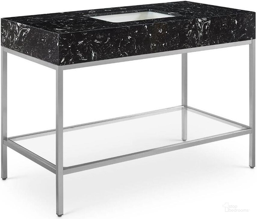 The appearance of Marmo Black Artificial Marble Bathroom Vanity 408Black-48 designed by Meridian in the modern / contemporary interior design. This silver and black piece of furniture  was selected by 1StopBedrooms from Marmo Collection to add a touch of cosiness and style into your home. Sku: 408Black-48. Material: Marble. Product Type: Bathroom Vanity. Image1