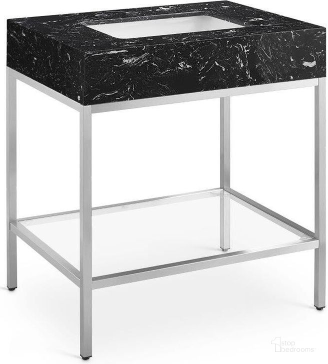 The appearance of Marmo White Artificial Marble Bathroom Vanity 408Black-30 designed by Meridian in the modern / contemporary interior design. This silver and black piece of furniture  was selected by 1StopBedrooms from Marmo Collection to add a touch of cosiness and style into your home. Sku: 408Black-30. Material: Marble. Product Type: Bathroom Vanity. Image1