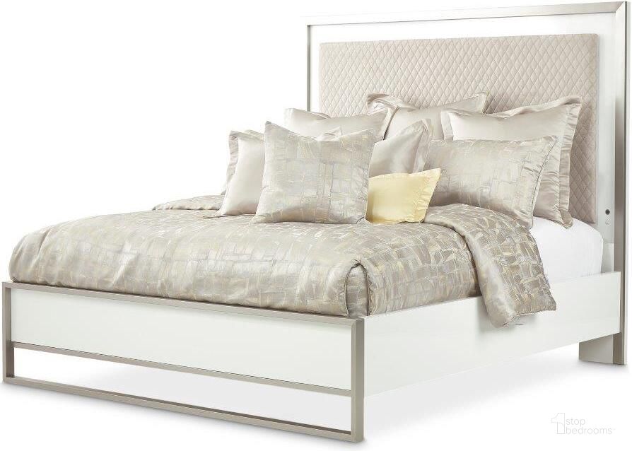 The appearance of Marquee Eastern King Panel Bed In Cloud White designed by AICO in the modern / contemporary interior design. This cloud white piece of furniture  was selected by 1StopBedrooms from Marquee Collection to add a touch of cosiness and style into your home. Sku: KI-MRQE014-108;KI-MRQE137-108;9000238-00. Bed Type: Panel Bed. Product Type: Panel Bed. Bed Size: King. Material: MDF. Image1
