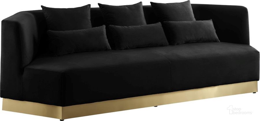 The appearance of Marquis Black Velvet Sofa designed by Meridian in the modern / contemporary interior design. This black velvet piece of furniture  was selected by 1StopBedrooms from Marquis Collection to add a touch of cosiness and style into your home. Sku: 600Black-S. Product Type: Sofa. Material: Velvet. Image1