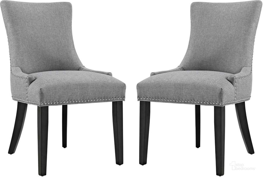 The appearance of Marquis Light Gray Dining Side Chair Fabric Set of 2 designed by Modway in the modern / contemporary interior design. This light gray piece of furniture  was selected by 1StopBedrooms from Marquis Collection to add a touch of cosiness and style into your home. Sku: EEI-2746-LGR-SET. Material: Wood. Product Type: Side Chair. Image1