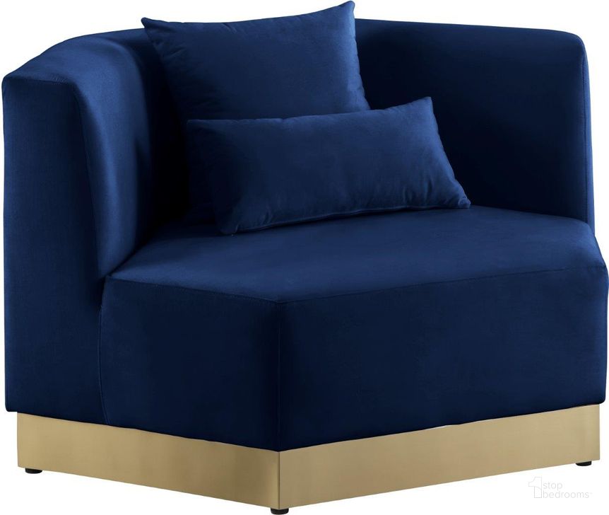The appearance of Marquis Navy Velvet Chair designed by Meridian in the modern / contemporary interior design. This navy velvet piece of furniture  was selected by 1StopBedrooms from Marquis Collection to add a touch of cosiness and style into your home. Sku: 600Navy-C. Product Type: Living Room Chair. Material: Velvet. Image1