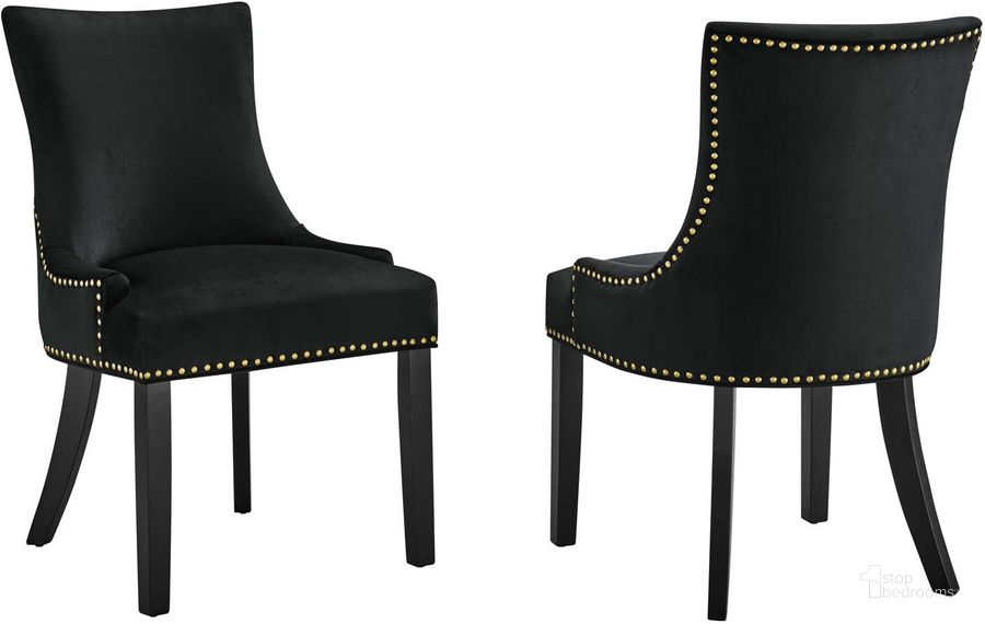 The appearance of Marquis Performance Velvet Dining Chair Set Of 2 In Black designed by Modway in the modern / contemporary interior design. This black piece of furniture  was selected by 1StopBedrooms from Marquis Collection to add a touch of cosiness and style into your home. Sku: EEI-5010-BLK. Material: Wood. Product Type: Dining Chair. Image1