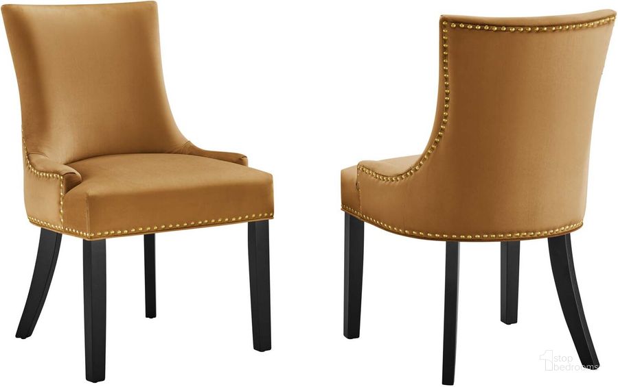 The appearance of Marquis Performance Velvet Dining Chair Set Of 2 In Cognac designed by Modway in the modern / contemporary interior design. This cognac piece of furniture  was selected by 1StopBedrooms from Marquis Collection to add a touch of cosiness and style into your home. Sku: EEI-5010-COG. Material: Wood. Product Type: Dining Chair. Image1