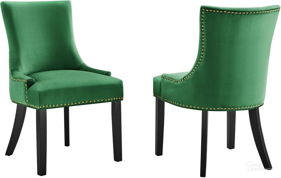 The appearance of Marquis Performance Velvet Dining Chair Set Of 2 In Emerald designed by Modway in the modern / contemporary interior design. This emerald piece of furniture  was selected by 1StopBedrooms from Marquis Collection to add a touch of cosiness and style into your home. Sku: EEI-5010-EME. Material: Wood. Product Type: Dining Chair. Image1
