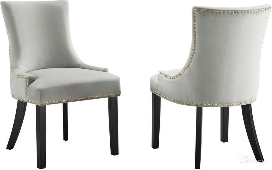 The appearance of Marquis Performance Velvet Dining Chair Set Of 2 In Light Gray designed by Modway in the modern / contemporary interior design. This light gray piece of furniture  was selected by 1StopBedrooms from Marquis Collection to add a touch of cosiness and style into your home. Sku: EEI-5010-LGR. Material: Wood. Product Type: Dining Chair. Image1