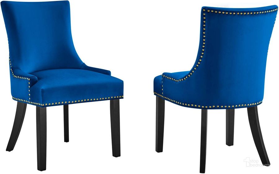 The appearance of Marquis Performance Velvet Dining Chair Set Of 2 In Navy designed by Modway in the modern / contemporary interior design. This navy piece of furniture  was selected by 1StopBedrooms from Marquis Collection to add a touch of cosiness and style into your home. Sku: EEI-5010-NAV. Material: Wood. Product Type: Dining Chair. Image1