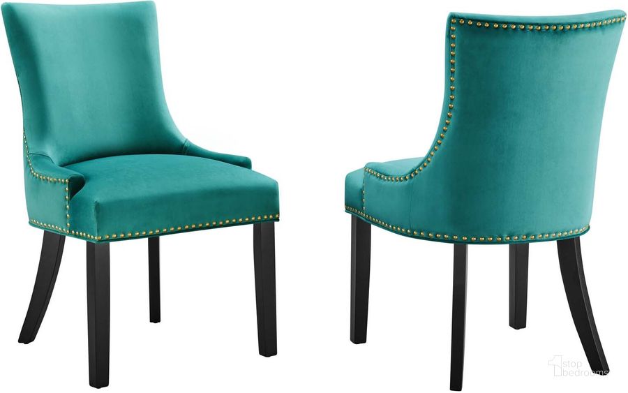 The appearance of Marquis Performance Velvet Dining Chair Set Of 2 In Teal designed by Modway in the modern / contemporary interior design. This teal piece of furniture  was selected by 1StopBedrooms from Marquis Collection to add a touch of cosiness and style into your home. Sku: EEI-5010-TEA. Material: Wood. Product Type: Dining Chair. Image1