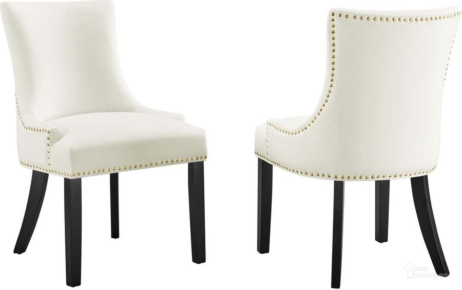 The appearance of Marquis Performance Velvet Dining Chair Set Of 2 In White designed by Modway in the modern / contemporary interior design. This white piece of furniture  was selected by 1StopBedrooms from Marquis Collection to add a touch of cosiness and style into your home. Sku: EEI-5010-WHI. Material: Wood. Product Type: Dining Chair. Image1