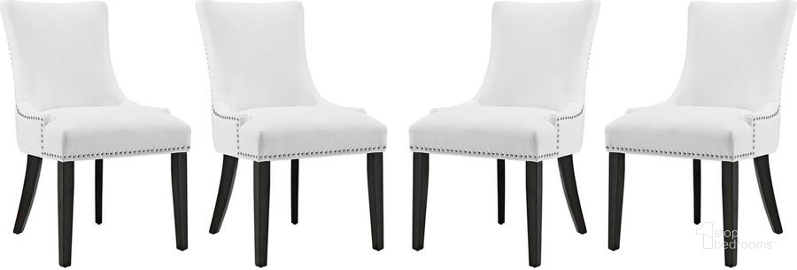 The appearance of Marquis White Dining Chair Faux Leather Set of 4 designed by Modway in the modern / contemporary interior design. This white piece of furniture  was selected by 1StopBedrooms from Marquis Collection to add a touch of cosiness and style into your home. Sku: EEI-3499-WHI. Material: Wood. Product Type: Dining Chair. Image1
