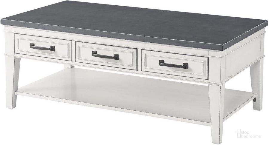 The appearance of Martin Svensson Home Del Mar 3 Drawer Coffee Table In Antique White And Grey designed by Martin Svensson Home in the coastal interior design. This antique white piece of furniture  was selected by 1StopBedrooms from Del Mar Collection to add a touch of cosiness and style into your home. Sku: 810129. Product Type: Coffee Table. Material: Wood Veneer. Image1