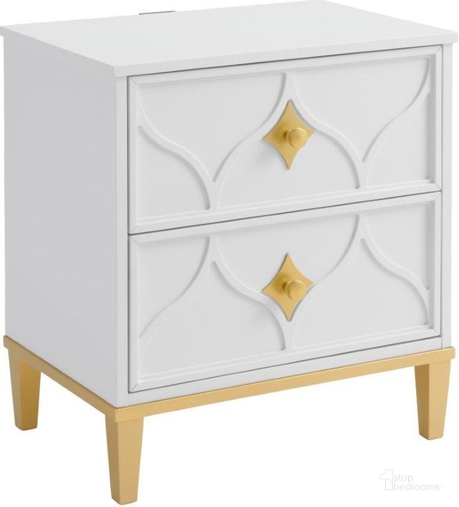 The appearance of Martin Svensson Home Emma 2 Drawer Nightstand In White And Gold designed by Martin Svensson Home in the modern / contemporary interior design. This gold piece of furniture  was selected by 1StopBedrooms from Emma Collection to add a touch of cosiness and style into your home. Sku: 6805722. Product Type: Nightstand. Material: MDF. Image1