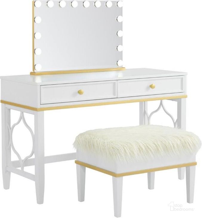 The appearance of Martin Svensson Home Emma Vanity With Mirror And Stool In White And Gold designed by Martin Svensson Home in the modern / contemporary interior design. This gold piece of furniture  was selected by 1StopBedrooms from Emma Collection to add a touch of cosiness and style into your home. Sku: 6805728. Product Type: Vanity. Material: MDF. Image1