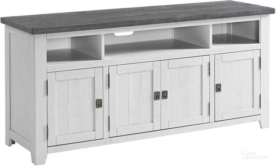 The appearance of Martin Svensson Home Foundry 65 Inch Tv Stand In White Stain With Grey Top designed by Martin Svensson Home in the coastal interior design. This white and gray piece of furniture  was selected by 1StopBedrooms from Foundry Collection to add a touch of cosiness and style into your home. Sku: 90925. Product Type: TV Stand. Material: Pine. Image1