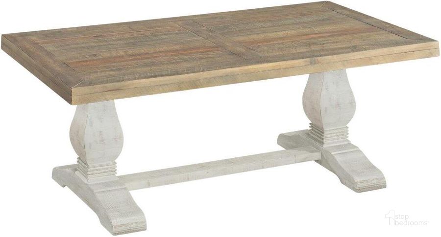 The appearance of Martin Svensson Home Napa Pedestal Coffee Table In White Stain And Reclaimed Natural designed by Martin Svensson Home in the country / farmhouse interior design. This white piece of furniture  was selected by 1StopBedrooms from Napa Collection to add a touch of cosiness and style into your home. Sku: 860126. Product Type: Coffee Table. Material: Pine. Image1