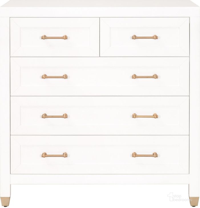 The appearance of Martine Rose White Chest designed by Off 5th Home in the modern / contemporary interior design. This white piece of furniture  was selected by 1StopBedrooms from Martine Rose Collection to add a touch of cosiness and style into your home. Sku: 6135.WHT/BBRS. Material: Wood. Product Type: Chest. Image1