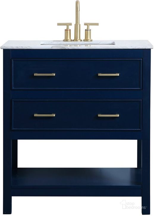 The appearance of Martins 30 Inch Single Bathroom Vanity In Blue designed by Elegant Lighting in the transitional interior design. This blue piece of furniture  was selected by 1StopBedrooms from Martins Collection to add a touch of cosiness and style into your home. Sku: VF90130BL. Material: Wood. Product Type: Bathroom Vanity. Image1