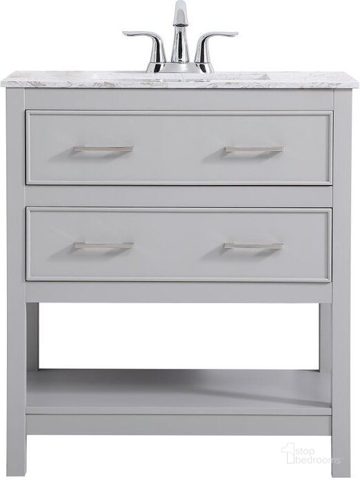 The appearance of Martins 30 Inch Single Bathroom Vanity In Grey designed by Elegant Lighting in the transitional interior design. This grey piece of furniture  was selected by 1StopBedrooms from Martins Collection to add a touch of cosiness and style into your home. Sku: VF90130GR. Material: Wood. Product Type: Bathroom Vanity. Image1