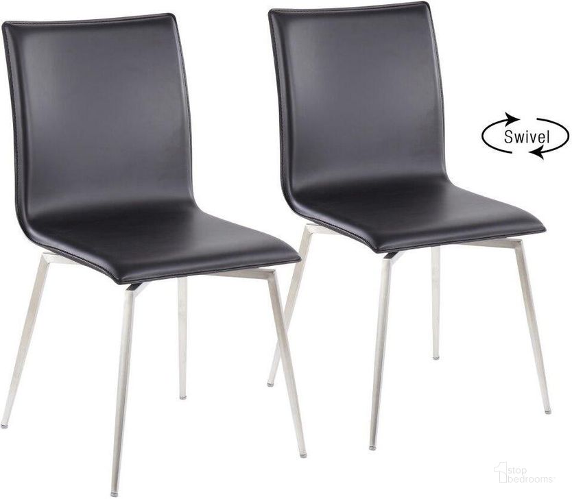 The appearance of Mason Contemporary Upholstered Chair In Brushed Stainless Steel And Black Faux Leather - Set Of 2 designed by Lumisource in the modern / contemporary interior design. This stainless steel piece of furniture  was selected by 1StopBedrooms from Mason Collection to add a touch of cosiness and style into your home. Sku: CH-MSNUPSWV SSBK2. Product Type: Upholstered Chair. Material: PU. Image1