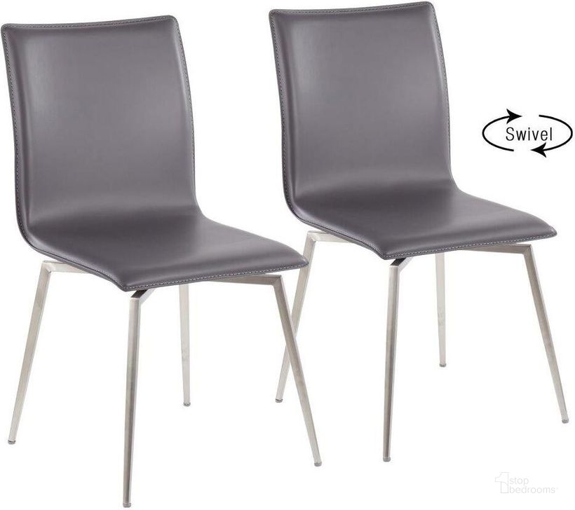 The appearance of Mason Contemporary Upholstered Chair In Brushed Stainless Steel And Grey Faux Leather - Set Of 2 designed by Lumisource in the modern / contemporary interior design. This stainless steel piece of furniture  was selected by 1StopBedrooms from Mason Collection to add a touch of cosiness and style into your home. Sku: CH-MSNUPSWV SSGY2. Product Type: Upholstered Chair. Material: PU. Image1