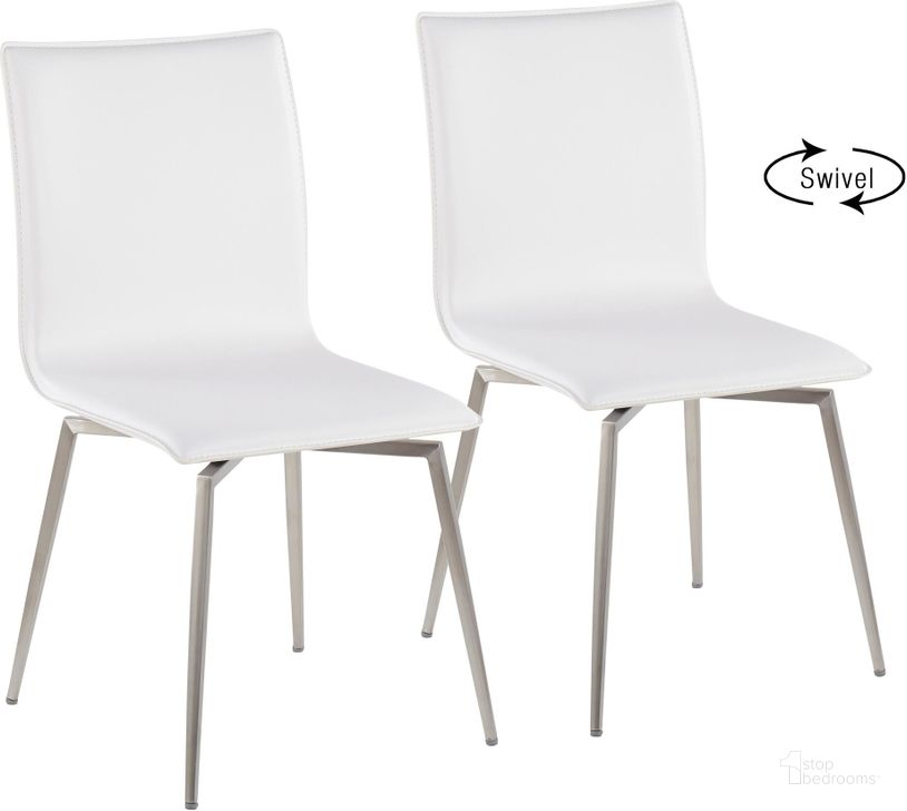 The appearance of Mason Contemporary Upholstered Chair In Brushed Stainless Steel And White Faux Leather - Set Of 2 designed by Lumisource in the modern / contemporary interior design. This stainless steel piece of furniture  was selected by 1StopBedrooms from Mason Collection to add a touch of cosiness and style into your home. Sku: CH-MSNUPSWV SSW2. Product Type: Upholstered Chair. Material: PU. Image1