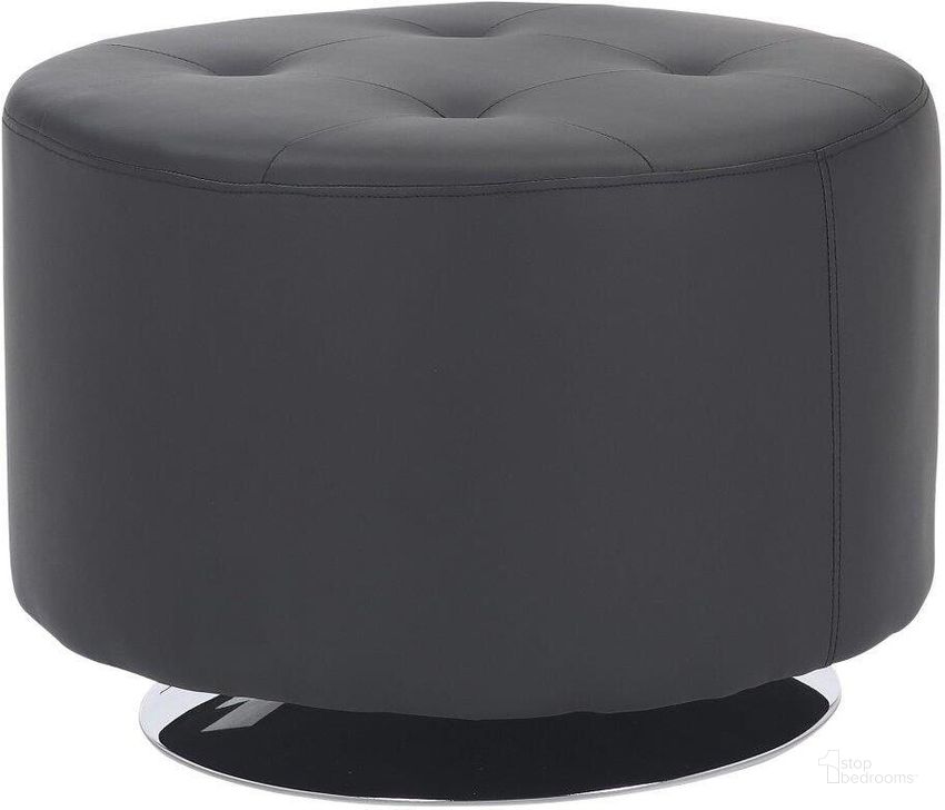The appearance of Mason Round Swivel 26 Inch Contemporary Ottoman In Chrome Metal And Black Faux Leather designed by Lumisource in the modern / contemporary interior design. This chrome piece of furniture  was selected by 1StopBedrooms from Mason Collection to add a touch of cosiness and style into your home. Sku: OT-RNDSWVL26 BK. Product Type: Ottoman. Material: PU. Image1