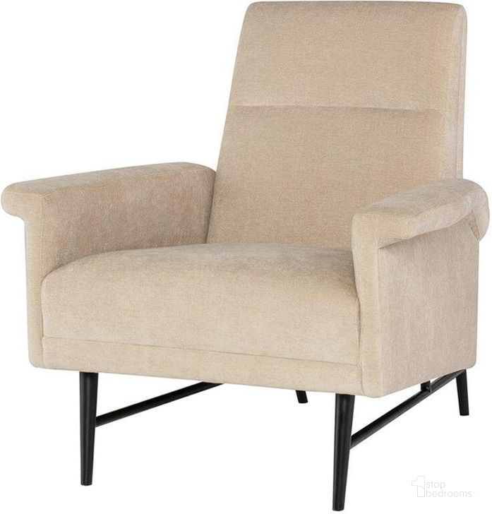 The appearance of Mathise Almond Fabric Occasional Chair designed by Nuevo in the modern / contemporary interior design. This almond piece of furniture  was selected by 1StopBedrooms from Mathise Collection to add a touch of cosiness and style into your home. Sku: HGSC620. Material: Fabric. Product Type: Accent Chair. Image1