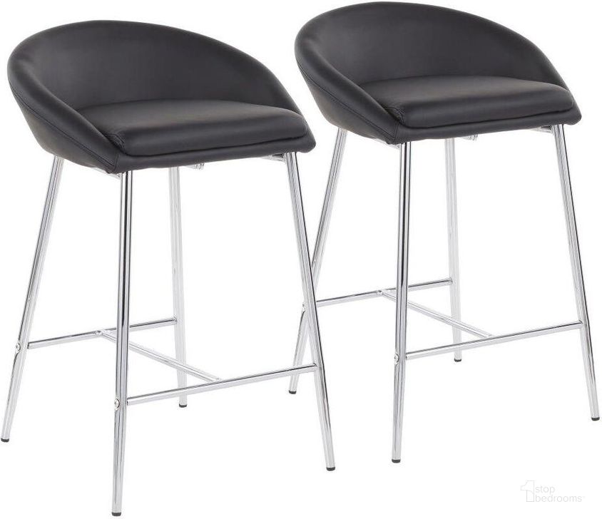 The appearance of Matisse Glam 26 Inch Counter Stool With Chrome Frame And Black Faux Leather - Set Of 2 designed by Lumisource in the glam interior design. This chrome piece of furniture  was selected by 1StopBedrooms from Matisse Collection to add a touch of cosiness and style into your home. Sku: B26-MATSE BK2. Product Type: Barstool. Material: PU. Image1