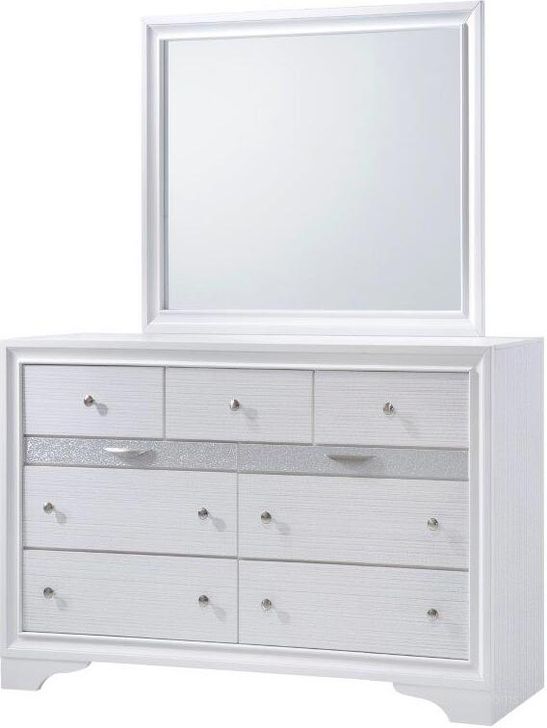 The appearance of Matrix Dresser In White designed by Galaxy Home Furnishings in the traditional interior design. This white piece of furniture  was selected by 1StopBedrooms from Matrix Collection to add a touch of cosiness and style into your home. Sku: 808857710864. Material: Wood. Product Type: Dresser. Image1
