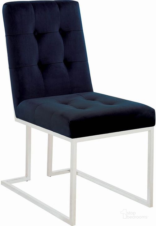 The appearance of Matte Ink Blue Dining Chair Set Of 2 designed by Coaster in the modern / contemporary interior design. This silver piece of furniture  was selected by 1StopBedrooms from  to add a touch of cosiness and style into your home. Sku: 192494. Material: Metal. Product Type: Dining Chair. Image1