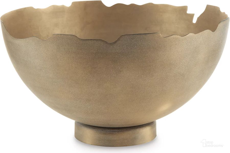 The appearance of Maura Antique Gold Finish Bowl designed by Signature Design by Ashley in the transitional interior design. This antique gold piece of furniture  was selected by 1StopBedrooms from Maura Collection to add a touch of cosiness and style into your home. Sku: A2000594. Material: Metal. Product Type: Bowl. Image1