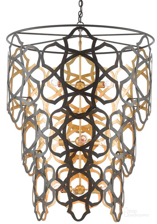 The appearance of Mauresque Large Bronze and Gold Chandelier designed by Currey & Company in the modern / contemporary interior design. This gold piece of furniture  was selected by 1StopBedrooms from Mauresque Collection to add a touch of cosiness and style into your home. Sku: 9000-0381. Product Type: Chandelier. Material: Iron. Image1