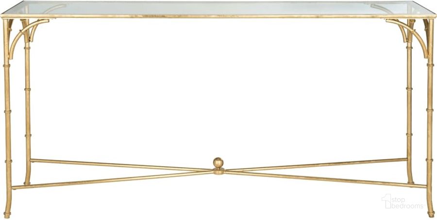 The appearance of Maurice Gold Console designed by Safavieh in the traditional interior design. This gold piece of furniture  was selected by 1StopBedrooms from Maurice Collection to add a touch of cosiness and style into your home. Sku: FOX2544A. Product Type: Console. Material: Iron. Image1